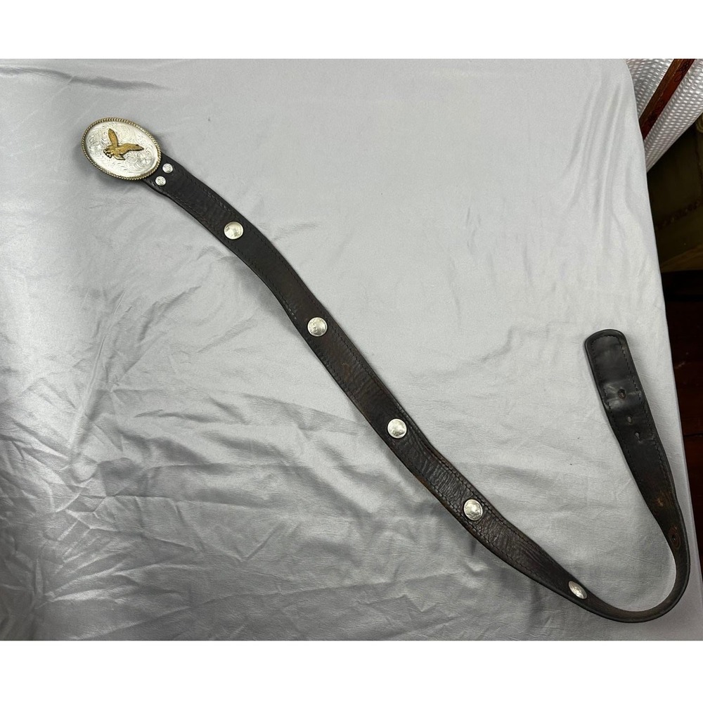 Vintage Leather Belt Montana Silversmiths buckle with Buffalo Nickel Stud belt